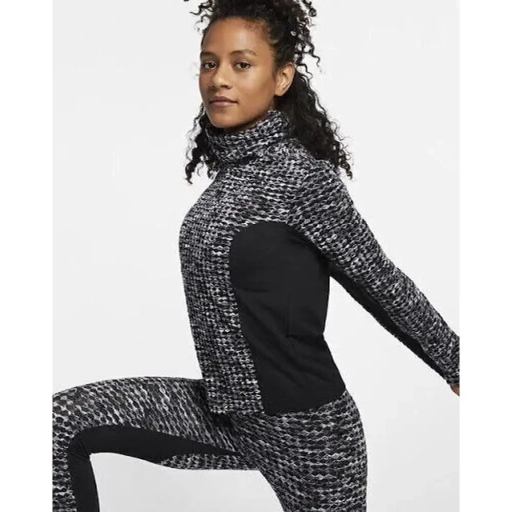 Nike Pro Hyperwarm Black & White Funnel-Neck Pullover & Leggings Set Women's XS